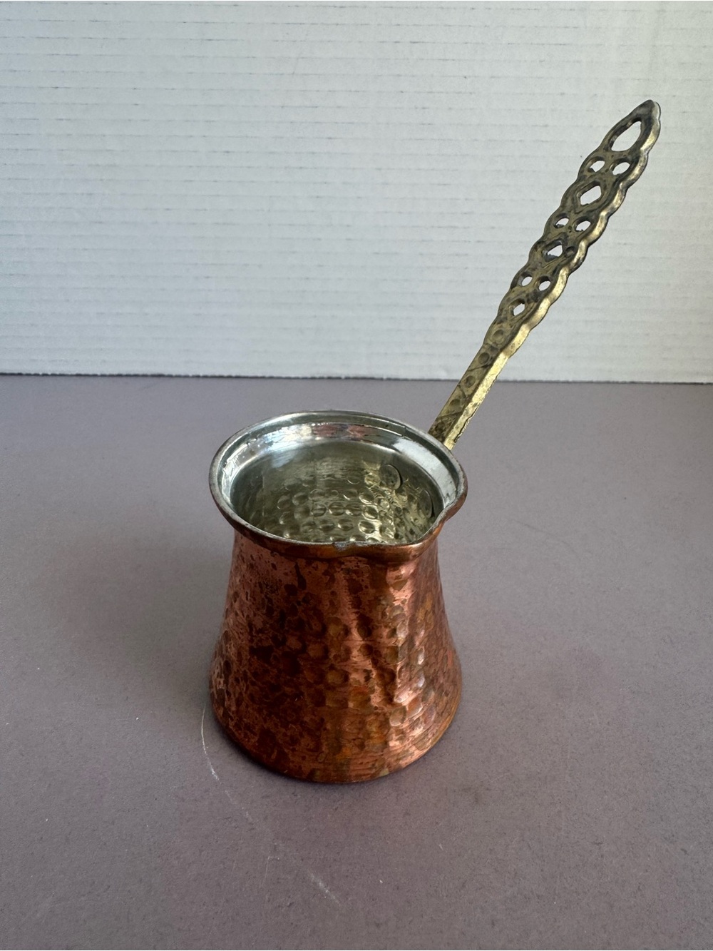 Hammered Copper Turkish Coffee Pot with Brass Handle
